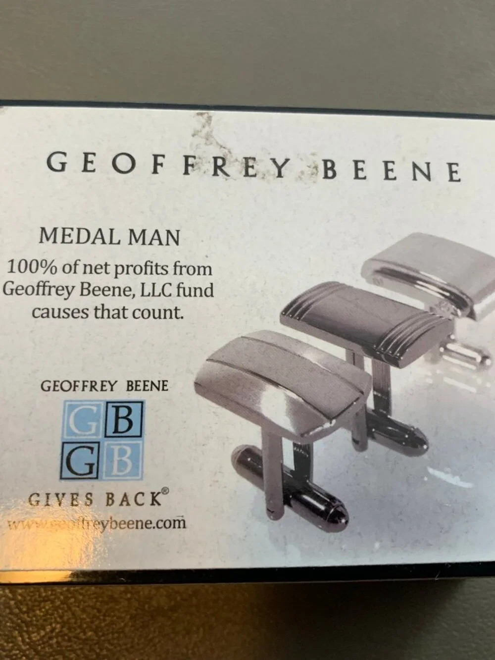Geoffrey Beene Polished Rhodium Circle Cufflinks with Black Enamel and Tie Clip